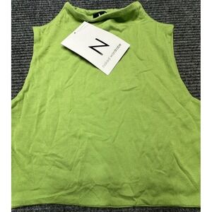 Naked Wardrobe Tank Top Womens Medium Green Sleeveless Cropped Shirt Made USA